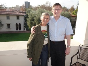 Monica Dirac with Graham at Caltech's Athenaeum, Dec 2014